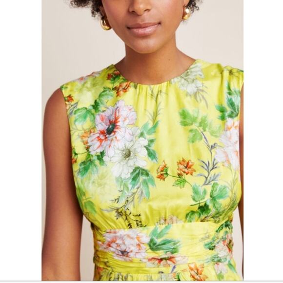 Anthropologie NWOT Sparrow Silk Blend Yellow Floral Midi Dress 10P - Picture 8 of 13